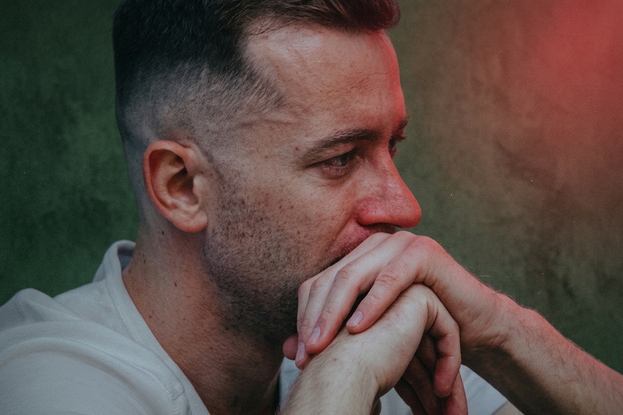 Man resting inside a SensoriPod, deep in thought