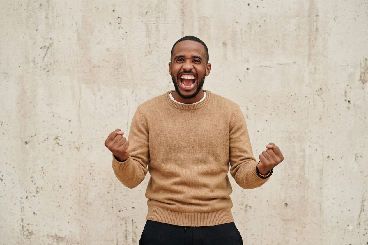 Employee celebrating a strong workday