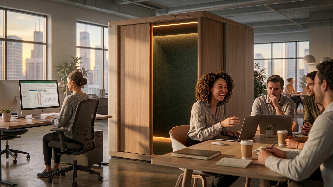 SensoriPod in a modern office with colleagues collaborating nearby